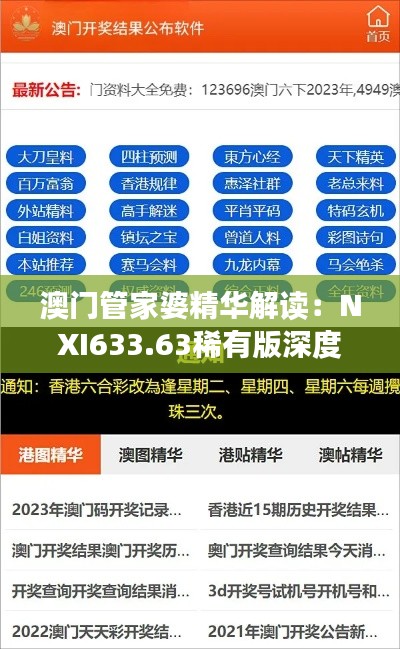 澳门管家婆精华解读:NXI633.63稀有版深度剖析